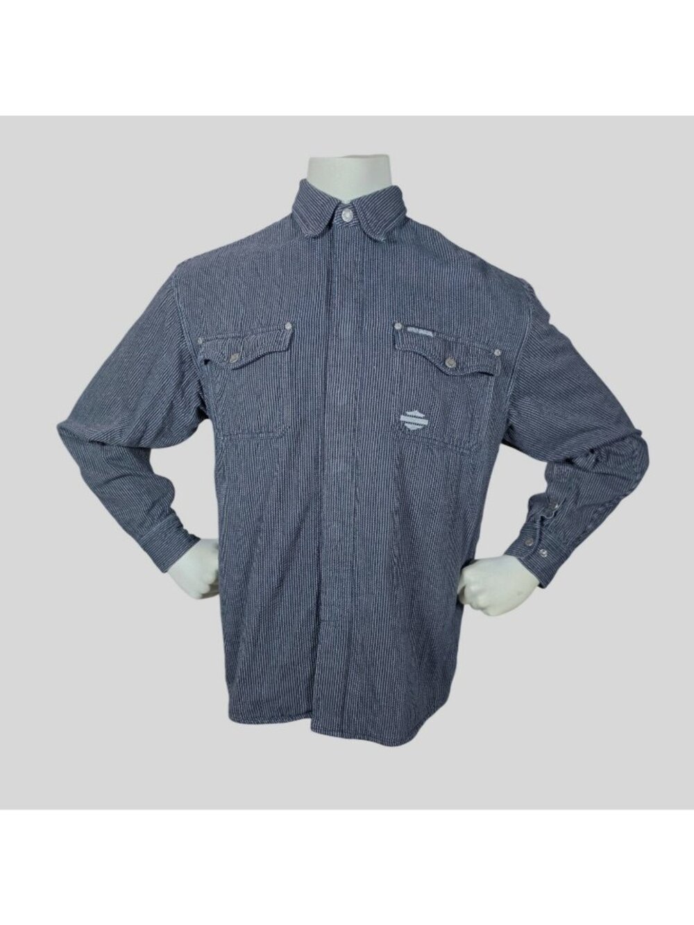 Vtg Harley Davidson Heavyweight Pinstripe Shirt L
